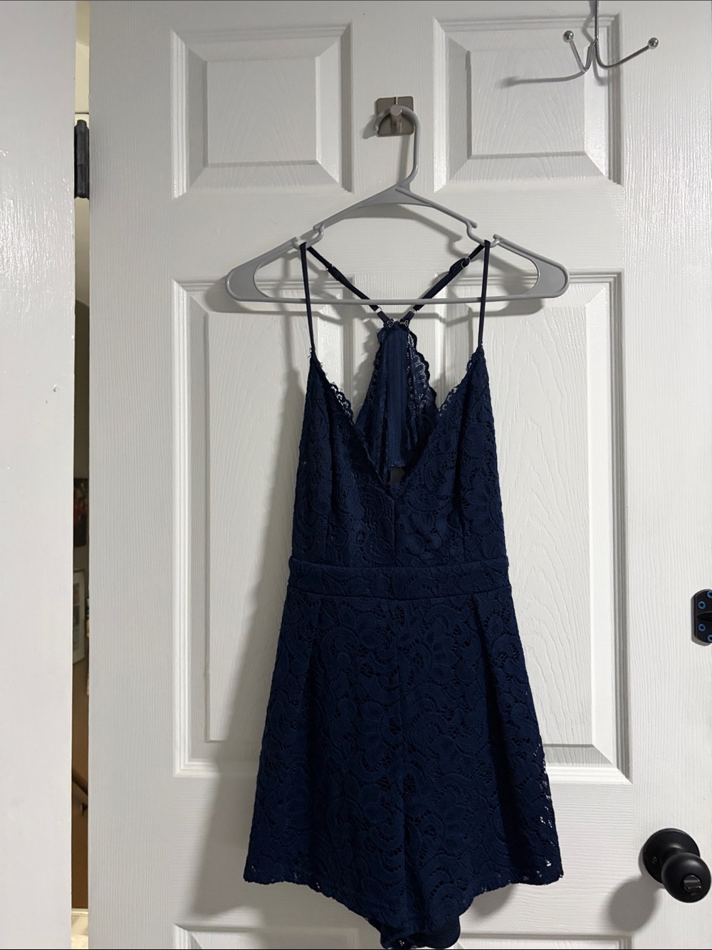 Windsor Navy Lace Backless Spaghetti Strap Dress